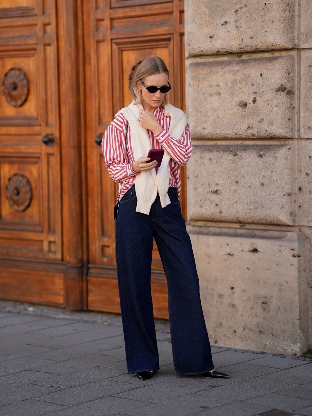 Striped Red and White Button-Up Women's Top - Picture 8 of 9